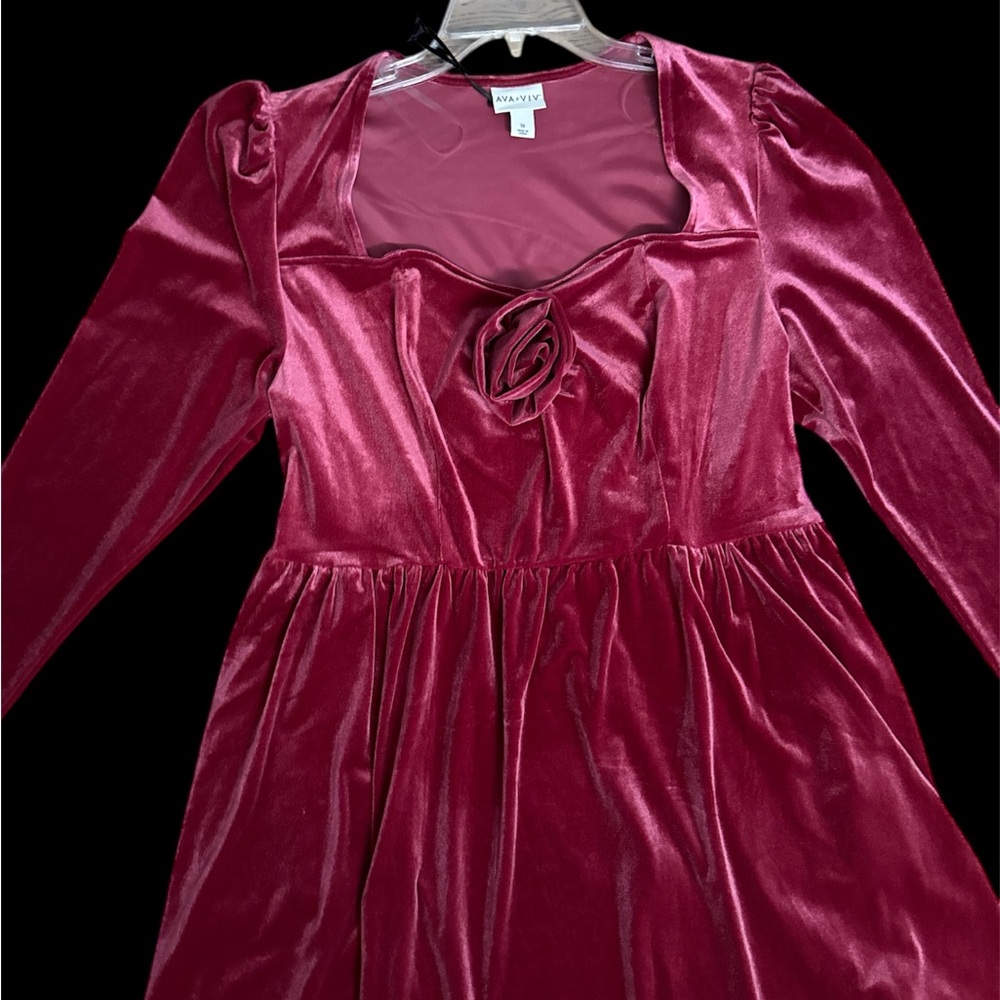 MAKE OFFER Elegant Velvet Long Sleeve Cherry Splash Plus Size Dress 1X - Picture 7 of 15